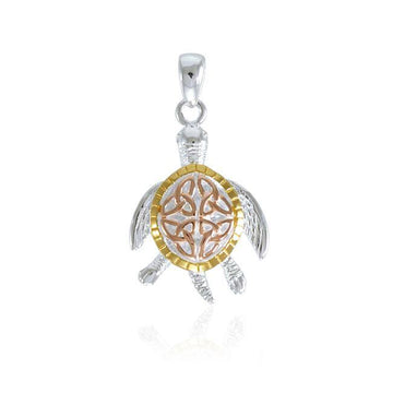 Celtic Trinity Knot Sea Turtle Three Tone Pendant OPD082 - Jewelry